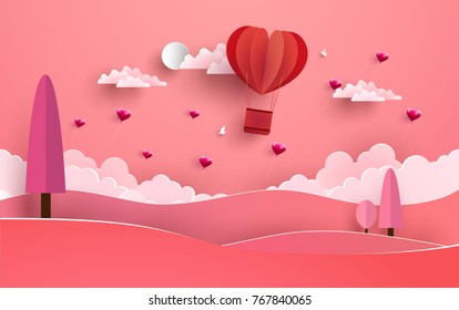 illustrations of love and valentine's day. Describe a love balloon with a beautiful shape. design paper arts and crafts