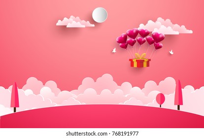 illustrations of love and valentine's day. Describe a love balloon with a beautiful shape. design paper art