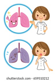 Illustrations of lung and nurse.