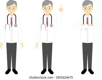 Illustrations of male doctors, pose collection