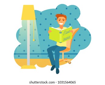 Illustrations of a man sitting and reading a book