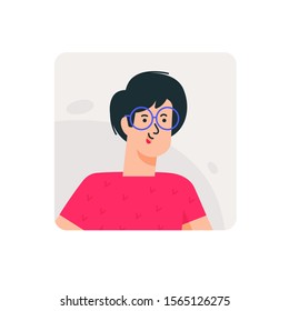 Illustrations of man and woman in ordinary images. Vector. The couple communicates on the Internet or live. Chatting young people. Avatars of a girl and a guy.