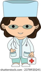 Illustrations medical personnel, doctor, nurse, health, medicine. Medical characters. Cute doctors, stomatologs and nurses. Men and women are avatars. Vector flat illustration.