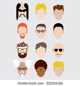 illustrations of men. different styles of haircuts. flat concept