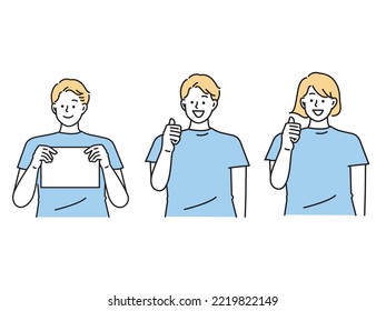 Ilustraciones de hombres que representan puntos, atención y presentaciones de negocios, clics, cheques, ideas, descubrimientos