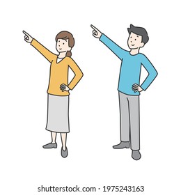 Illustrations of men and women in finger-pointing poses.