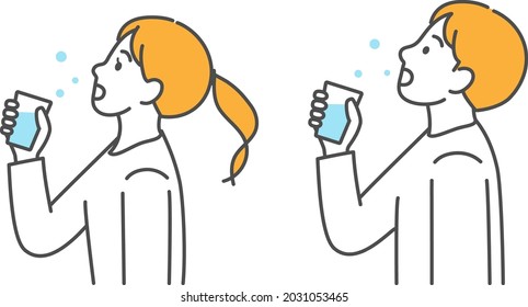 Illustrations of men and women gargling, prevention of infectious diseasesThis is a vector illustration that is easy to edit.