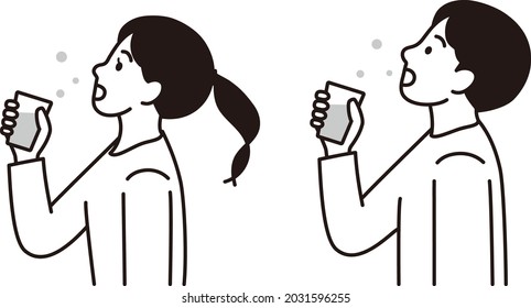 Illustrations of men and women gargling, prevention of infectious diseases.This is a vector illustration that is easy to edit.