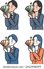 illustrations of men and women kissing money