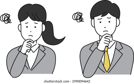 Illustrations of men and women of new employees who have troubles