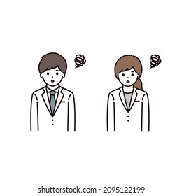 Illustrations of men and women of pharmacists and doctors who are confused