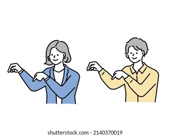  Illustrations of men and women representing points, attention, and presentations. business, click, check, point, important, announcements.