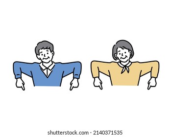  Illustrations of men and women representing points, attention, and presentations. business, click, check, point, important, announcements.