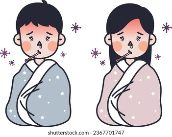 illustrations of men and women suffering from colds