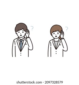 Illustrations of men and women in white coat pharmacists and doctors who cannot hear and listen back