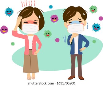 A illustrations of men and women who are unwell due to virus