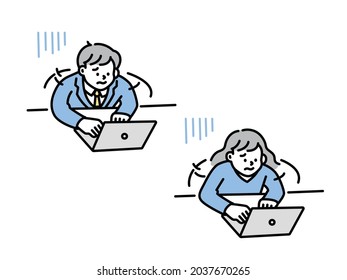 Illustrationen von Männern, die Überstunden machen. Arbeit, Wirtschaft, Materialvorbereitung, Sitzungen, Ermüdung, Geschäftstätigkeit, Irritation