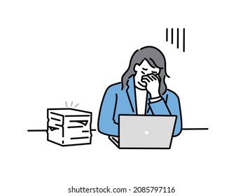  Illustrations of men working overtime . work, business, materials preparation, meetings, fatigue, busyness, irritation