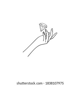 ilustraciones de estilo lineal mínimo - arte moderno minimalista - retrato femenino y diamante. emblema para estudio de belleza y cosmética