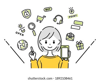Ilustraciones de aplicaciones móviles y personas.