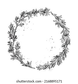 illustrations monochrome of wreaths in sketch style.