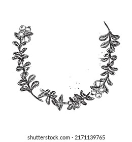 illustrations monochrome of wreaths in sketch style.