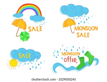 Illustrations for Monsoon Sale. Vector set