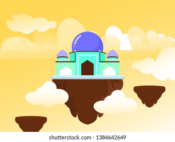 illustrations of mosques flying over clouds in the afternoon