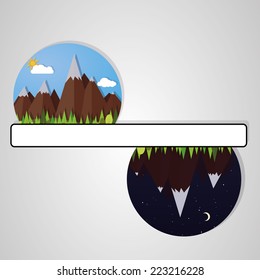 illustrations mountains night and day. vector image