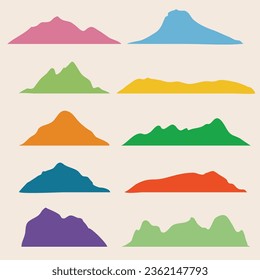 Illustrations of Mountains vector set hand draw groovy color