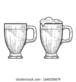 Illustrations of mug of beer in engraving style. Design element for logo, label, emblem, sign. Vector illustration