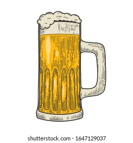 Illustrations of mug of beer in engraving style. Design element for logo, label, emblem, sign. Vector illustration
