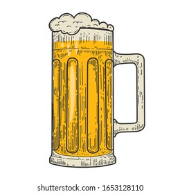 Illustrations of mug of beer in engraving style. Design element for logo, label, emblem, sign. Vector illustration