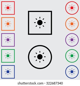 Illustrations of Multiple Coloured Square and Round Icons Isolated on a Grey Background - Sun