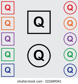 Illustrations of Multiple Coloured Square and Round Icons Isolated on a Grey Background - Q