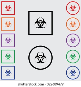 Illustrations of Multiple Coloured Square and Round Icons Isolated on a Grey Background - Radio Active Rounded