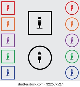 Illustrations of Multiple Coloured Square and Round Icons Isolated on a Grey Background - Microphone