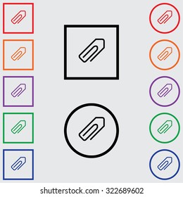 Illustrations of Multiple Coloured Square and Round Icons Isolated on a Grey Background - Paperclip Triangular