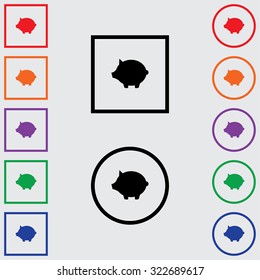 Illustrations of Multiple Coloured Square and Round Icons Isolated on a Grey Background - Piggy Bank