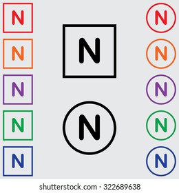 Illustrations of Multiple Coloured Square and Round Icons Isolated on a Grey Background - N