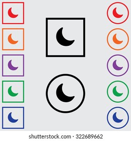 Illustrations of Multiple Coloured Square and Round Icons Isolated on a Grey Background - Moon