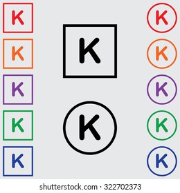 Illustrations of Multiple Coloured Square and Round Icons Isolated on a Grey Background - K