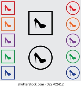 Illustrations of Multiple Coloured Square and Round Icons Isolated on a Grey Background - High Heels