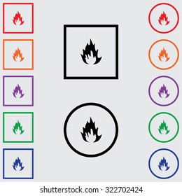 Illustrations of Multiple Coloured Square and Round Icons Isolated on a Grey Background - Flames