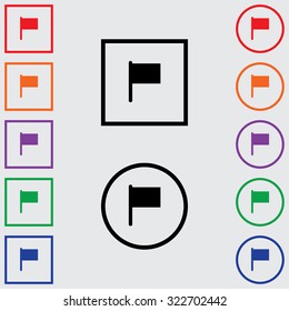 Illustrations of Multiple Coloured Square and Round Icons Isolated on a Grey Background - Flag