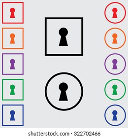 Illustrations of Multiple Coloured Square and Round Icons Isolated on a Grey Background - Keyhole