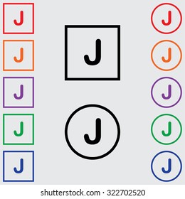 Illustrations of Multiple Coloured Square and Round Icons Isolated on a Grey Background - J