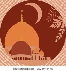 Illustrations Musque in the middle of the community with traditional Muslim lantern Muslim month