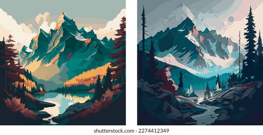 ilustraciones de paisajes naturales como las montañas