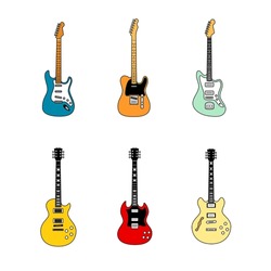Illustrations Of Notable Electric Guitars From Fender And Gibson